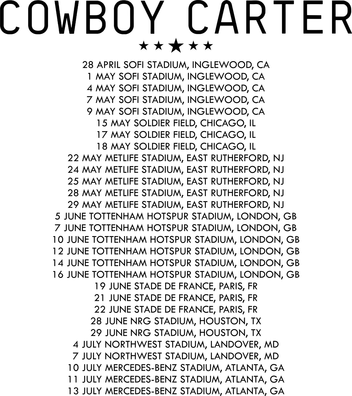 Beyonce Cowboy Carter Hoodie Tour Dates